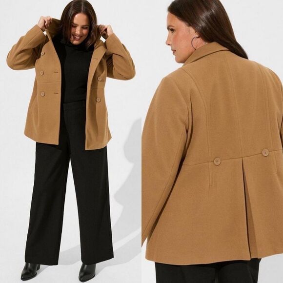 Torrid Faux Melton Double Breasted Peacoat camel brown women’s plus‎ size 2x - Picture 1 of 8